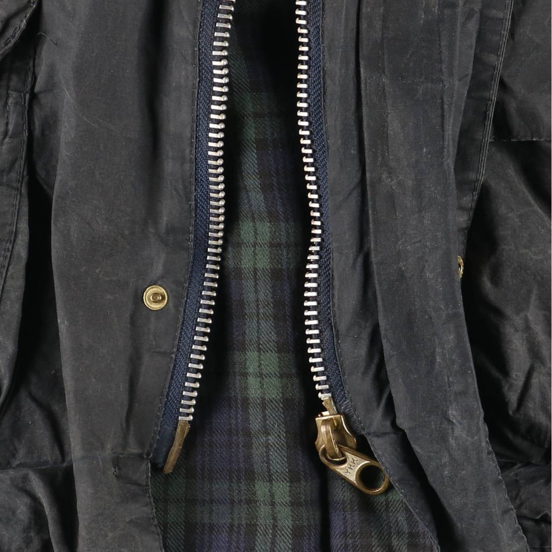 Bargain Price (with minor imperfections): 1990'S Barbour DURHAM (Durham) Old 3-Warrant Hooded Waxed Cotton Oiled Jacket, Made in England, Size C40 cotton navy blue type Vintage Second Hand