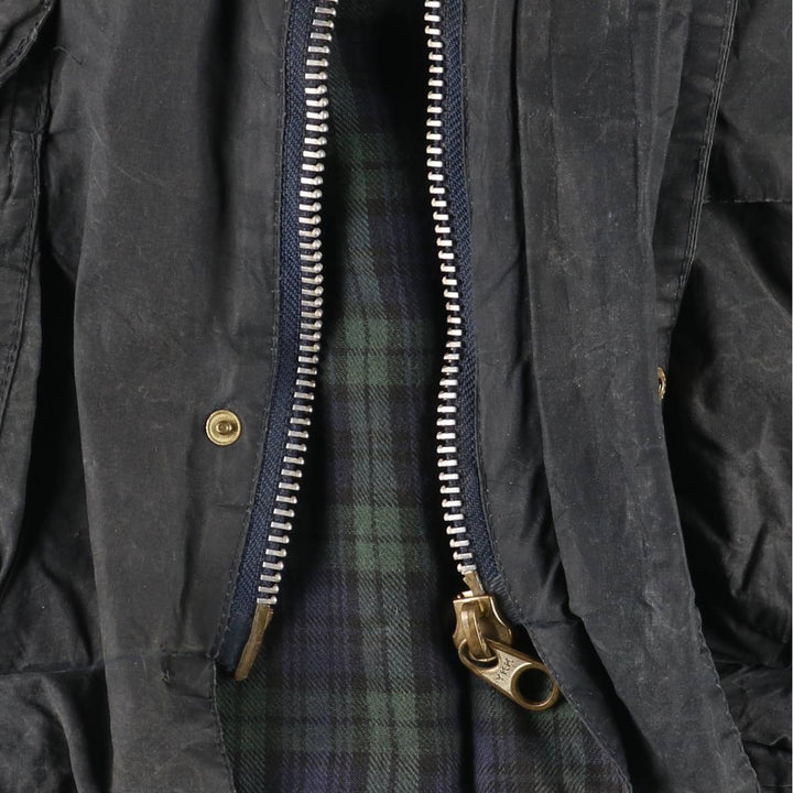 Bargain Price (with minor imperfections): 1990'S Barbour DURHAM (Durham) Old 3-Warrant Hooded Waxed Cotton Oiled Jacket, Made in England, Size C40 cotton navy blue type Vintage Second Hand