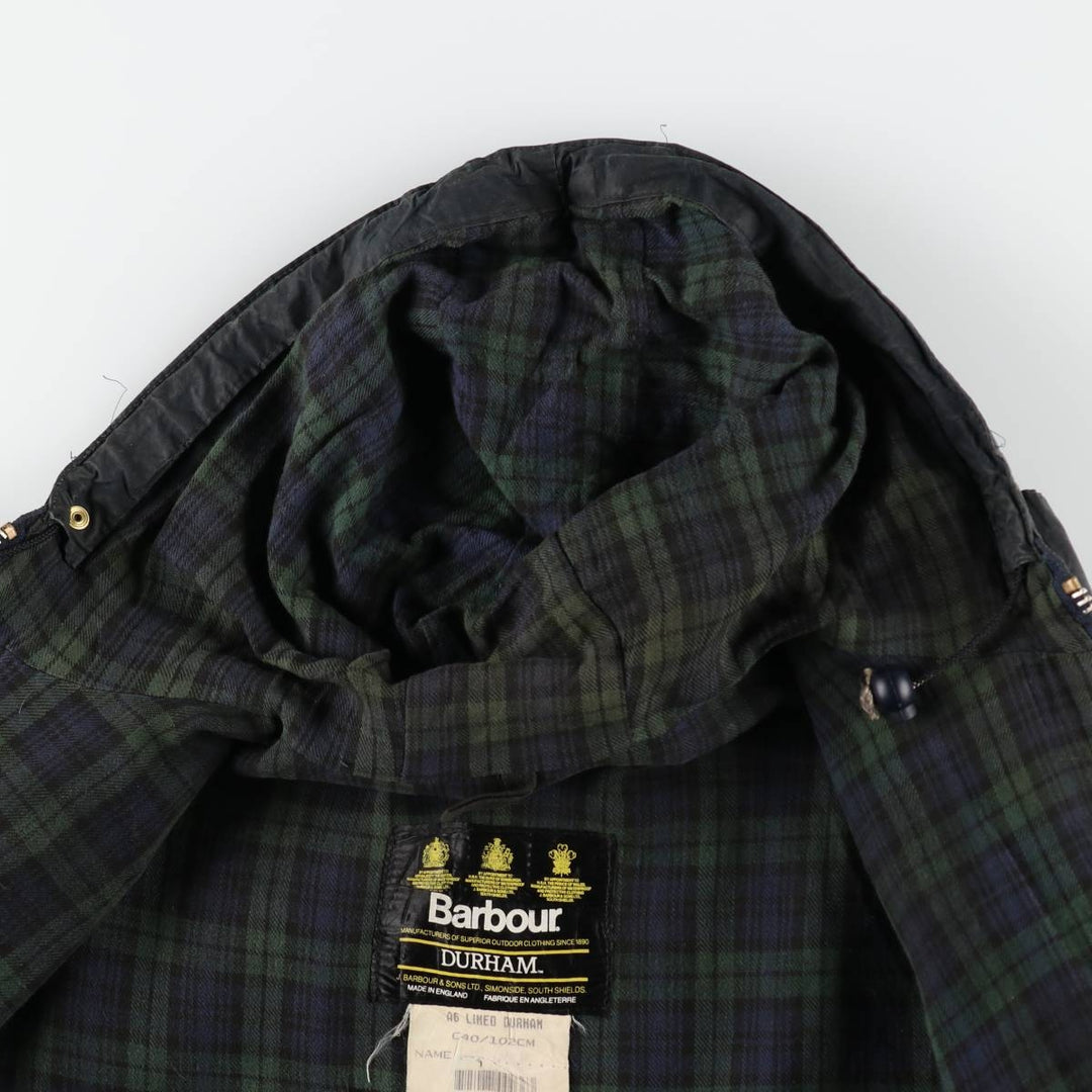 Bargain Price (with minor imperfections): 1990'S Barbour DURHAM (Durham) Old 3-Warrant Hooded Waxed Cotton Oiled Jacket, Made in England, Size C40 cotton navy blue type Vintage Second Hand