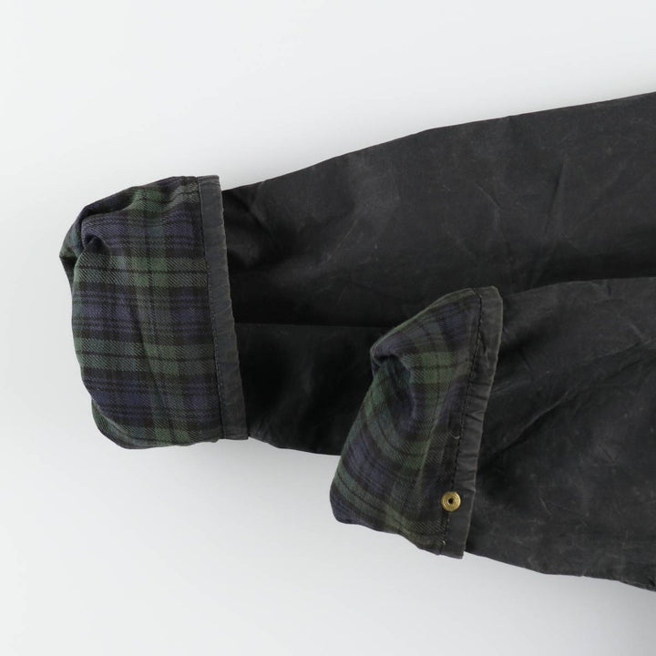 Bargain Price (with minor imperfections): 1990'S Barbour DURHAM (Durham) Old 3-Warrant Hooded Waxed Cotton Oiled Jacket, Made in England, Size C40 cotton navy blue type Vintage Second Hand