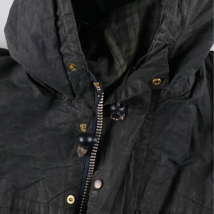 Bargain Price (with minor imperfections): 1990'S Barbour DURHAM (Durham) Old 3-Warrant Hooded Waxed Cotton Oiled Jacket, Made in England, Size C40 cotton navy blue type Vintage Second Hand