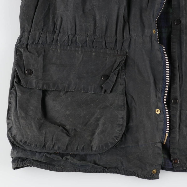 Bargain Price (with minor imperfections): 1990'S Barbour DURHAM (Durham) Old 3-Warrant Hooded Waxed Cotton Oiled Jacket, Made in England, Size C40 cotton navy blue type Vintage Second Hand