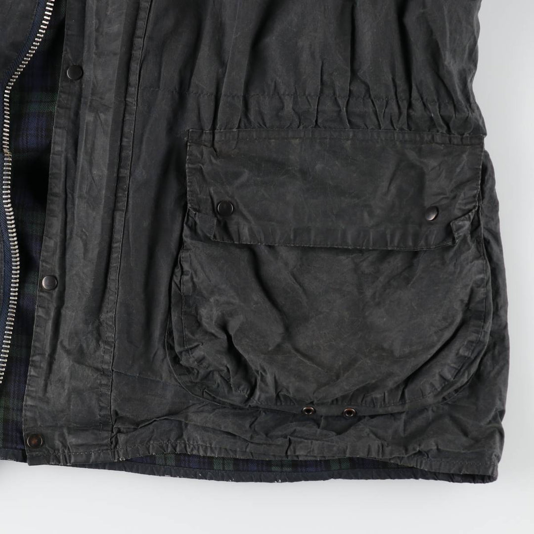 Bargain Price (with minor imperfections): 1990'S Barbour DURHAM (Durham) Old 3-Warrant Hooded Waxed Cotton Oiled Jacket, Made in England, Size C40 cotton navy blue type Vintage Second Hand