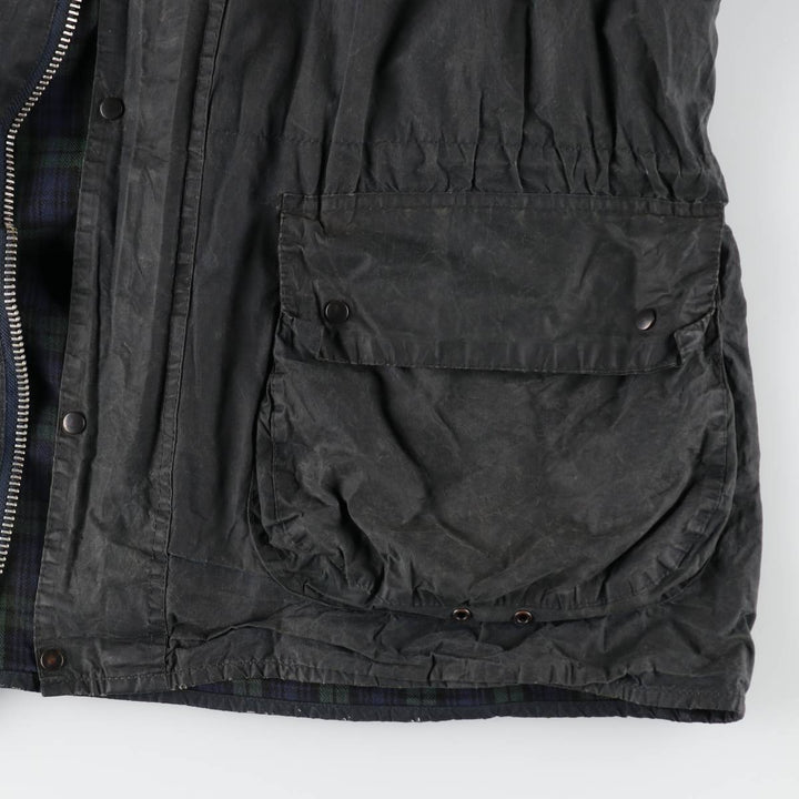 Bargain Price (with minor imperfections): 1990'S Barbour DURHAM (Durham) Old 3-Warrant Hooded Waxed Cotton Oiled Jacket, Made in England, Size C40 cotton navy blue type Vintage Second Hand