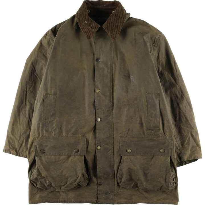 Bargain Price (with minor imperfections): 1990'S Barbour Northumbria Old 3-Warrant Waxed Cotton Oiled Jacket, Made in England, Size C44 (Men's L equivalent) cotton Khaki type Vintage Second Hand