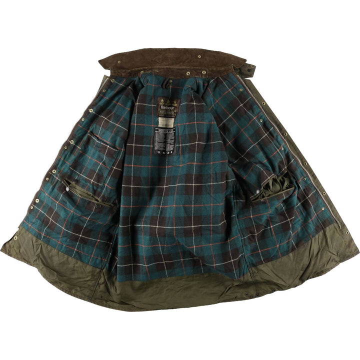 Bargain Price (with minor imperfections): 1990'S Barbour Northumbria Old 3-Warrant Waxed Cotton Oiled Jacket, Made in England, Size C44 (Men's L equivalent) cotton Khaki type Vintage Second Hand