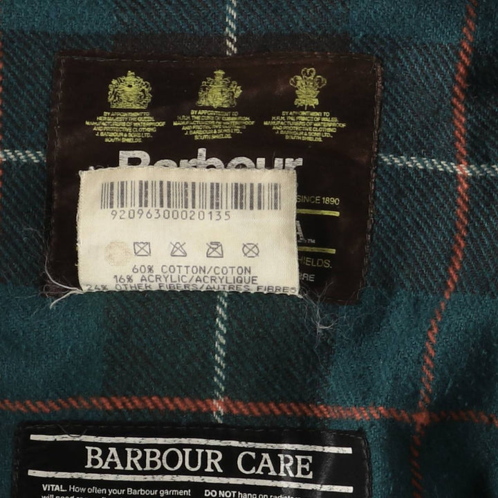Bargain Price (with minor imperfections): 1990'S Barbour Northumbria Old 3-Warrant Waxed Cotton Oiled Jacket, Made in England, Size C44 (Men's L equivalent) cotton Khaki type Vintage Second Hand