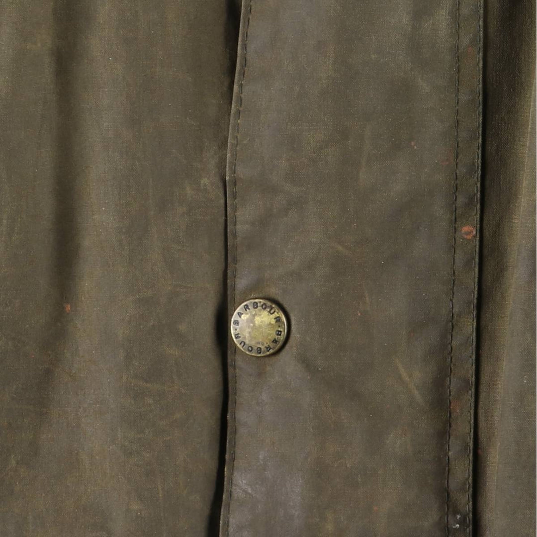 Bargain Price (with minor imperfections): 1990'S Barbour Northumbria Old 3-Warrant Waxed Cotton Oiled Jacket, Made in England, Size C44 (Men's L equivalent) cotton Khaki type Vintage Second Hand