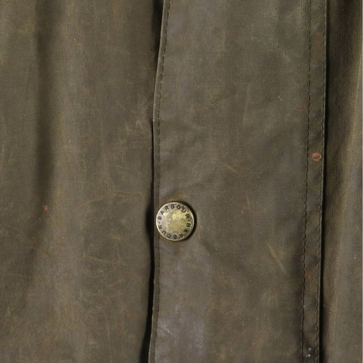 Bargain Price (with minor imperfections): 1990'S Barbour Northumbria Old 3-Warrant Waxed Cotton Oiled Jacket, Made in England, Size C44 (Men's L equivalent) cotton Khaki type Vintage Second Hand