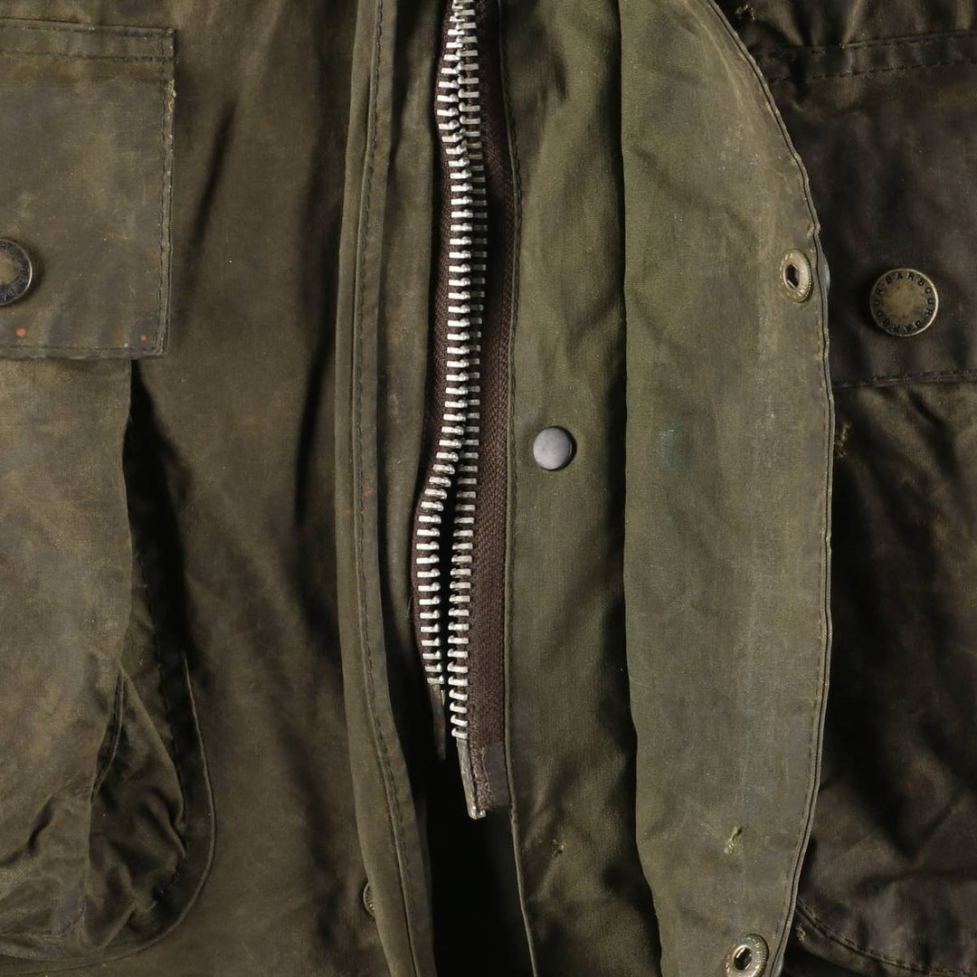 Bargain Price (with minor imperfections): 1990'S Barbour Northumbria Old 3-Warrant Waxed Cotton Oiled Jacket, Made in England, Size C44 (Men's L equivalent) cotton Khaki type Vintage Second Hand