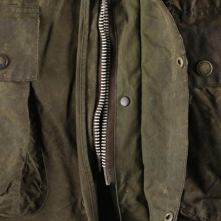 Bargain Price (with minor imperfections): 1990'S Barbour Northumbria Old 3-Warrant Waxed Cotton Oiled Jacket, Made in England, Size C44 (Men's L equivalent) cotton Khaki type Vintage Second Hand