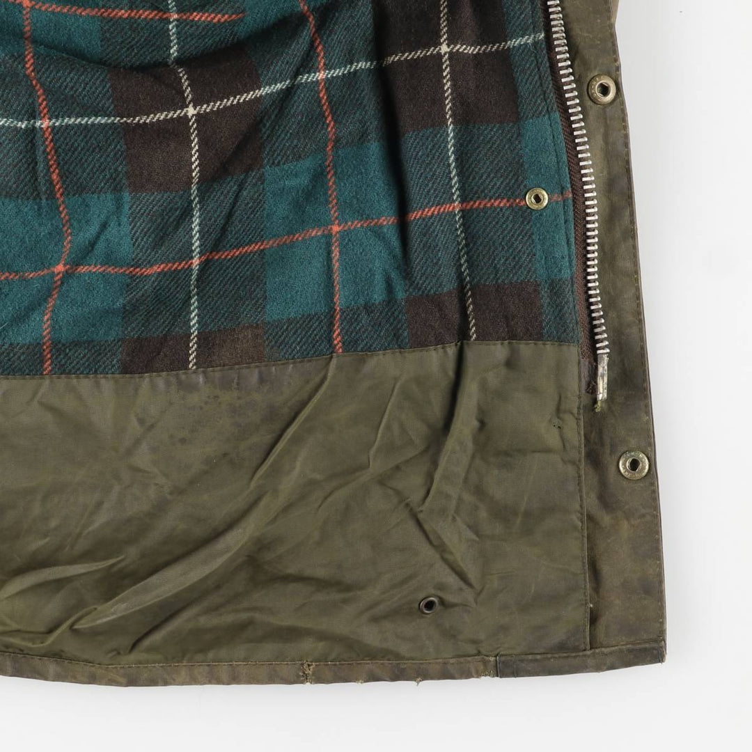 Bargain Price (with minor imperfections): 1990'S Barbour Northumbria Old 3-Warrant Waxed Cotton Oiled Jacket, Made in England, Size C44 (Men's L equivalent) cotton Khaki type Vintage Second Hand