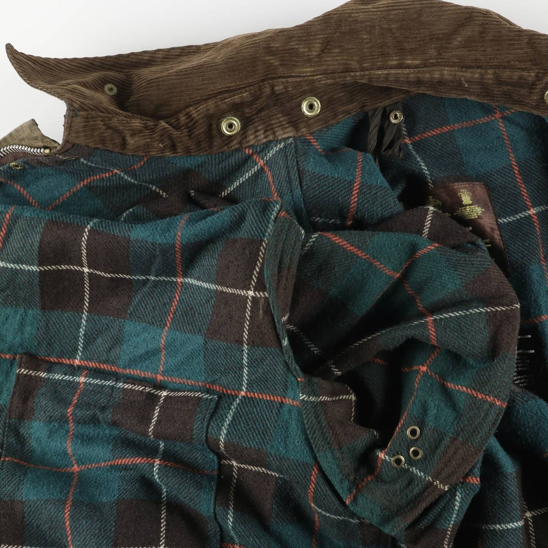 Bargain Price (with minor imperfections): 1990'S Barbour Northumbria Old 3-Warrant Waxed Cotton Oiled Jacket, Made in England, Size C44 (Men's L equivalent) cotton Khaki type Vintage Second Hand
