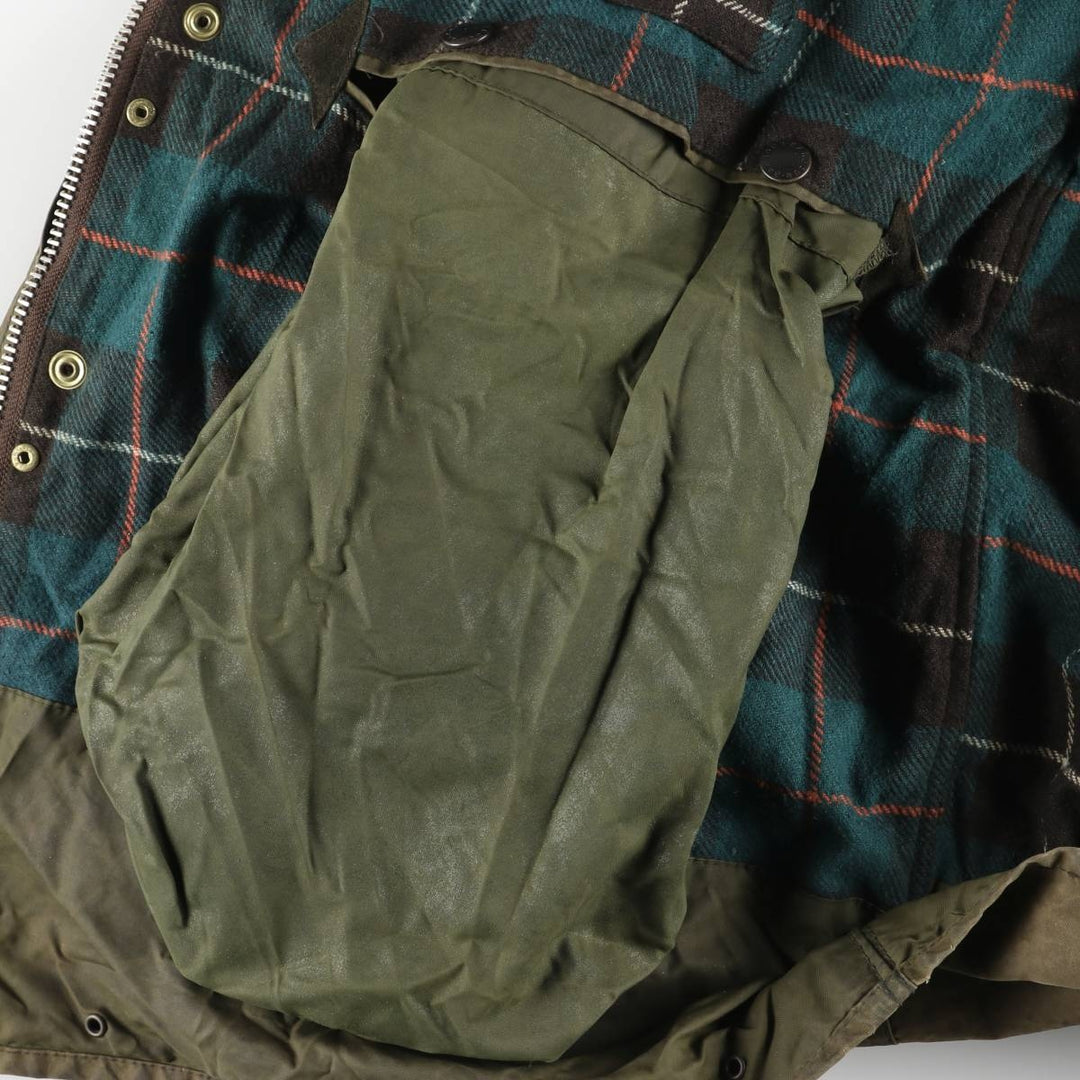 Bargain Price (with minor imperfections): 1990'S Barbour Northumbria Old 3-Warrant Waxed Cotton Oiled Jacket, Made in England, Size C44 (Men's L equivalent) cotton Khaki type Vintage Second Hand