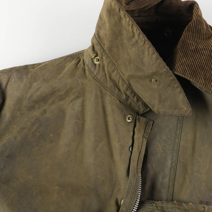 Bargain Price (with minor imperfections): 1990'S Barbour Northumbria Old 3-Warrant Waxed Cotton Oiled Jacket, Made in England, Size C44 (Men's L equivalent) cotton Khaki type Vintage Second Hand