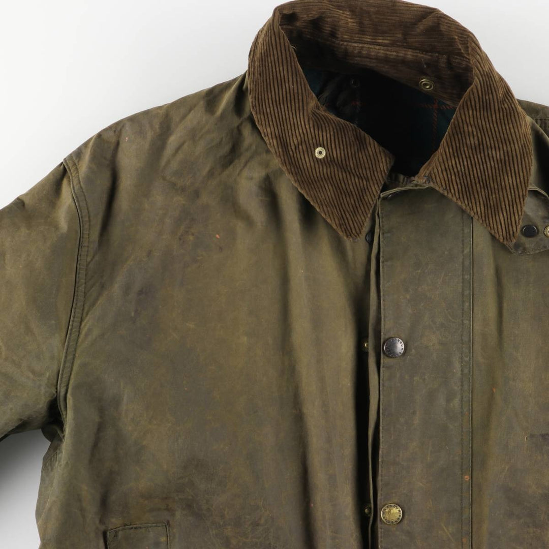 Bargain Price (with minor imperfections): 1990'S Barbour Northumbria Old 3-Warrant Waxed Cotton Oiled Jacket, Made in England, Size C44 (Men's L equivalent) cotton Khaki type Vintage Second Hand