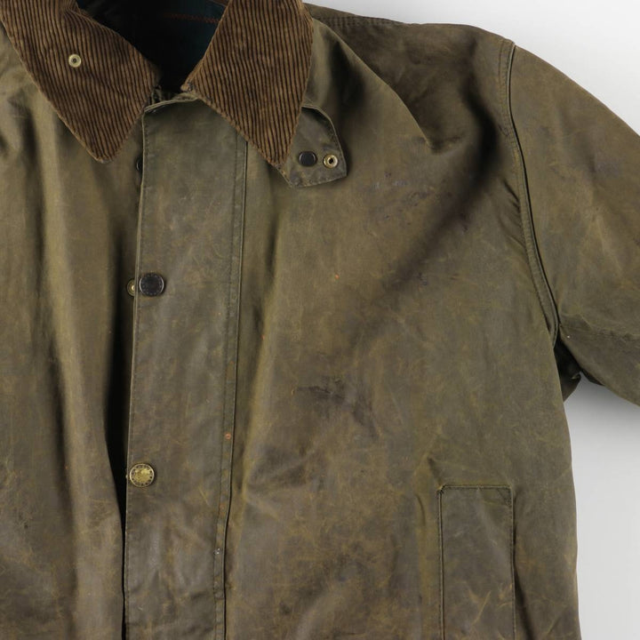 Bargain Price (with minor imperfections): 1990'S Barbour Northumbria Old 3-Warrant Waxed Cotton Oiled Jacket, Made in England, Size C44 (Men's L equivalent) cotton Khaki type Vintage Second Hand