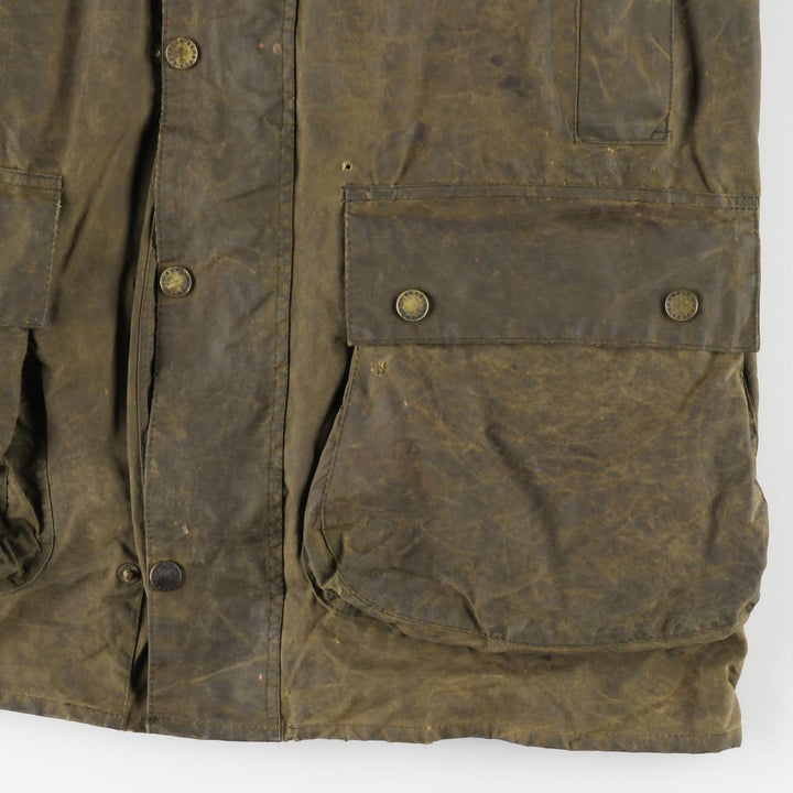 Bargain Price (with minor imperfections): 1990'S Barbour Northumbria Old 3-Warrant Waxed Cotton Oiled Jacket, Made in England, Size C44 (Men's L equivalent) cotton Khaki type Vintage Second Hand