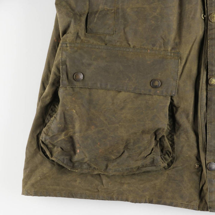 Bargain Price (with minor imperfections): 1990'S Barbour Northumbria Old 3-Warrant Waxed Cotton Oiled Jacket, Made in England, Size C44 (Men's L equivalent) cotton Khaki type Vintage Second Hand