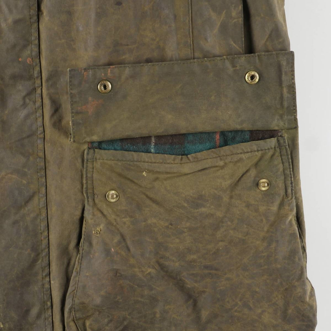 Bargain Price (with minor imperfections): 1990'S Barbour Northumbria Old 3-Warrant Waxed Cotton Oiled Jacket, Made in England, Size C44 (Men's L equivalent) cotton Khaki type Vintage Second Hand