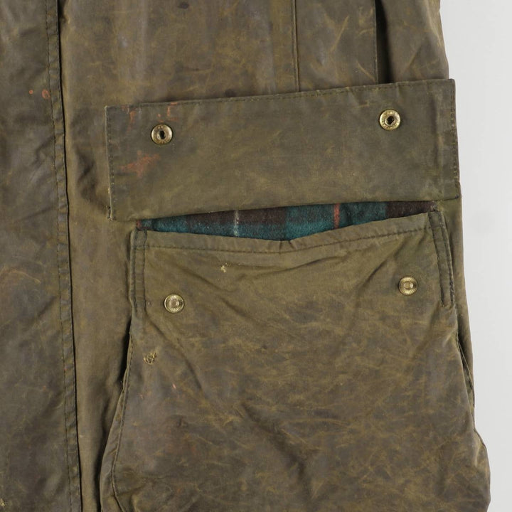 Bargain Price (with minor imperfections): 1990'S Barbour Northumbria Old 3-Warrant Waxed Cotton Oiled Jacket, Made in England, Size C44 (Men's L equivalent) cotton Khaki type Vintage Second Hand