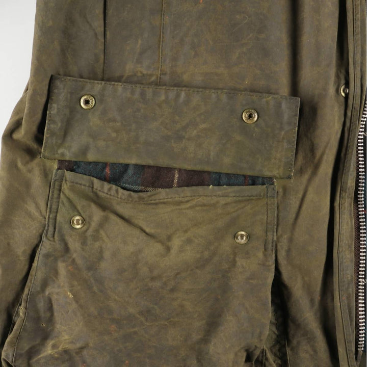 Bargain Price (with minor imperfections): 1990'S Barbour Northumbria Old 3-Warrant Waxed Cotton Oiled Jacket, Made in England, Size C44 (Men's L equivalent) cotton Khaki type Vintage Second Hand