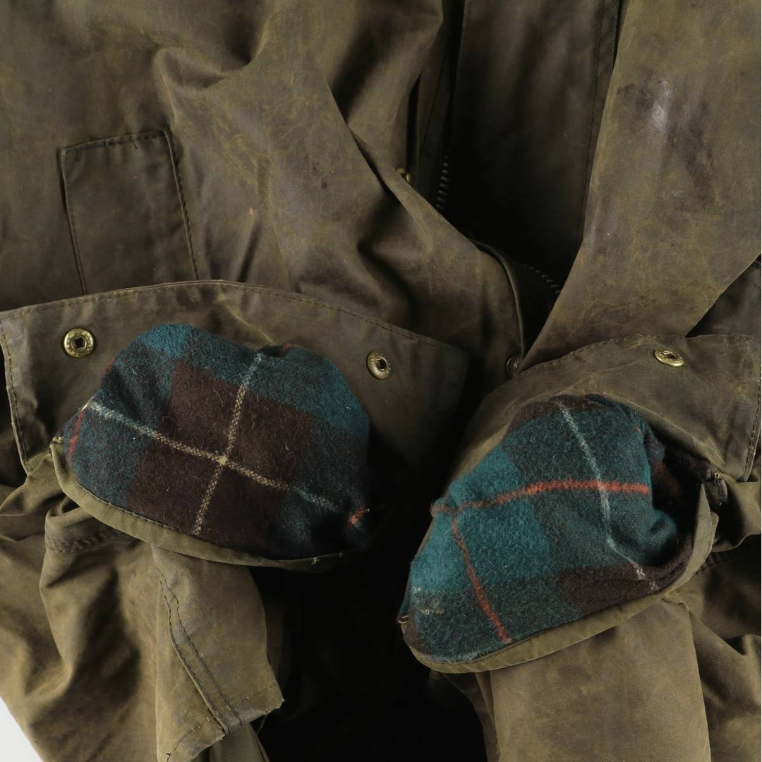Bargain Price (with minor imperfections): 1990'S Barbour Northumbria Old 3-Warrant Waxed Cotton Oiled Jacket, Made in England, Size C44 (Men's L equivalent) cotton Khaki type Vintage Second Hand