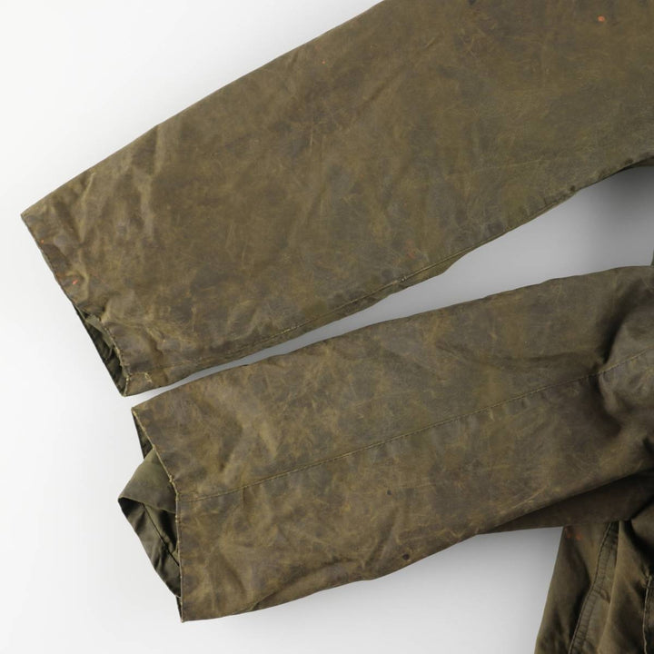 Bargain Price (with minor imperfections): 1990'S Barbour Northumbria Old 3-Warrant Waxed Cotton Oiled Jacket, Made in England, Size C44 (Men's L equivalent) cotton Khaki type Vintage Second Hand