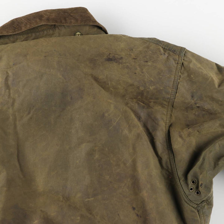 Bargain Price (with minor imperfections): 1990'S Barbour Northumbria Old 3-Warrant Waxed Cotton Oiled Jacket, Made in England, Size C44 (Men's L equivalent) cotton Khaki type Vintage Second Hand