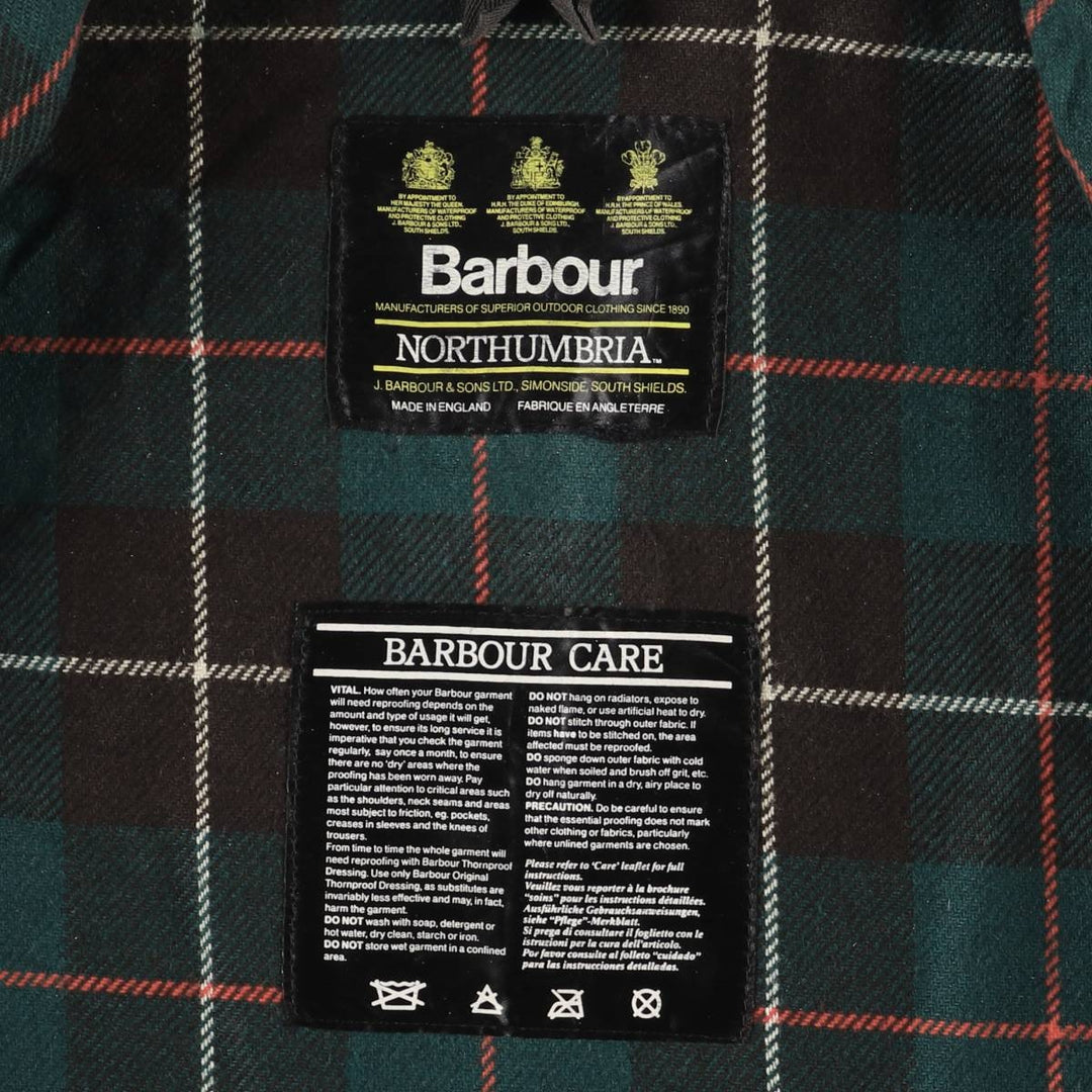 80s-90'S Barbour Northumbria 3-Warrant Waxed Cotton Oiled Jacket, Made in England, Men's XL unclear Khaki type Vintage Second Hand