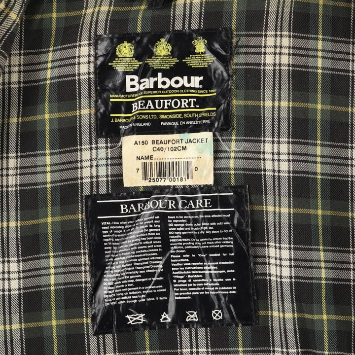2000'S Barbour Beaufort 3-Warrant Badged Oiled Hunting Jacket, Made in the UK, C40, Men's Size M cotton Khaki type Vintage Second Hand