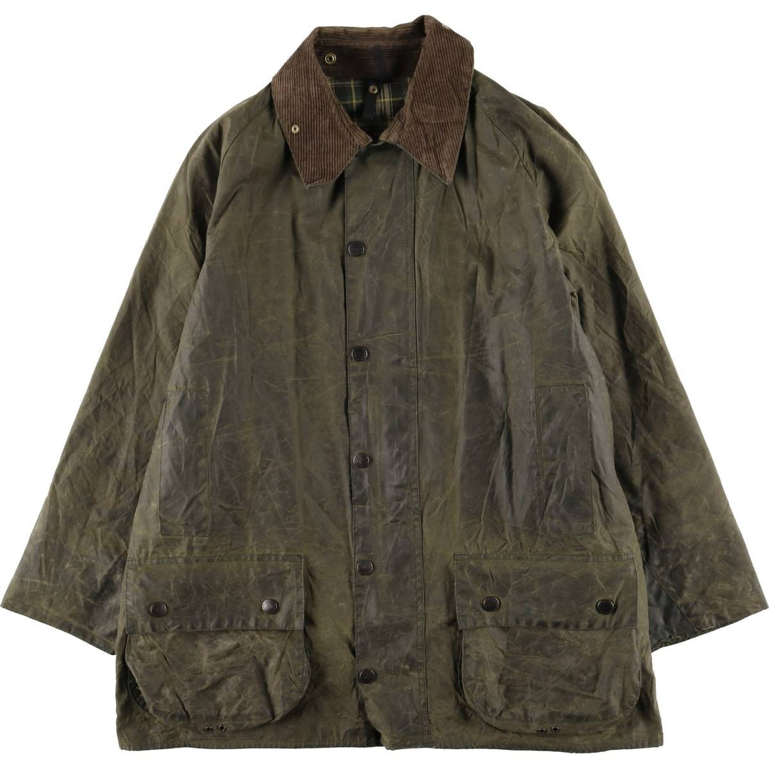 1990'S Barbour Beaufort 3 Warrant Oiled Hunting Jacket, Made in England, C42, Men's Size L cotton Khaki type Vintage Second Hand