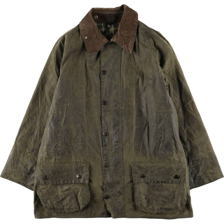 1990'S Barbour Beaufort 3 Warrant Oiled Hunting Jacket, Made in England, C42, Men's Size L cotton Khaki type Vintage Second Hand