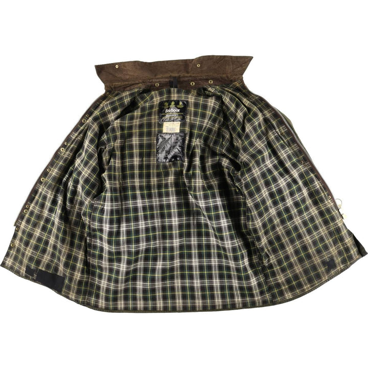 1990'S Barbour Beaufort 3 Warrant Oiled Hunting Jacket, Made in England, C42, Men's Size L cotton Khaki type Vintage Second Hand