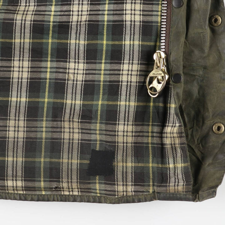 1990'S Barbour Beaufort 3 Warrant Oiled Hunting Jacket, Made in England, C42, Men's Size L cotton Khaki type Vintage Second Hand