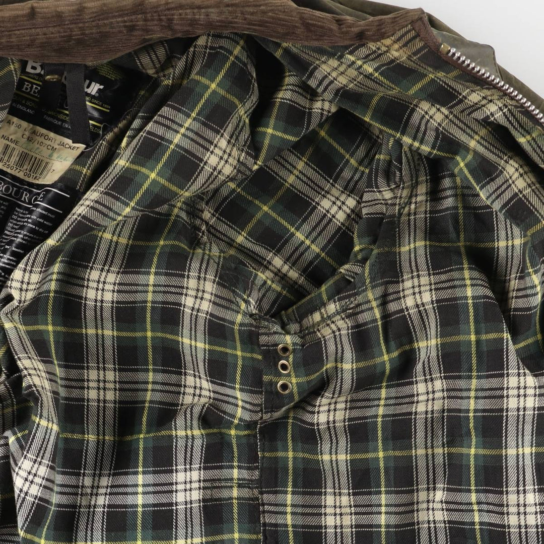 1990'S Barbour Beaufort 3 Warrant Oiled Hunting Jacket, Made in England, C42, Men's Size L cotton Khaki type Vintage Second Hand
