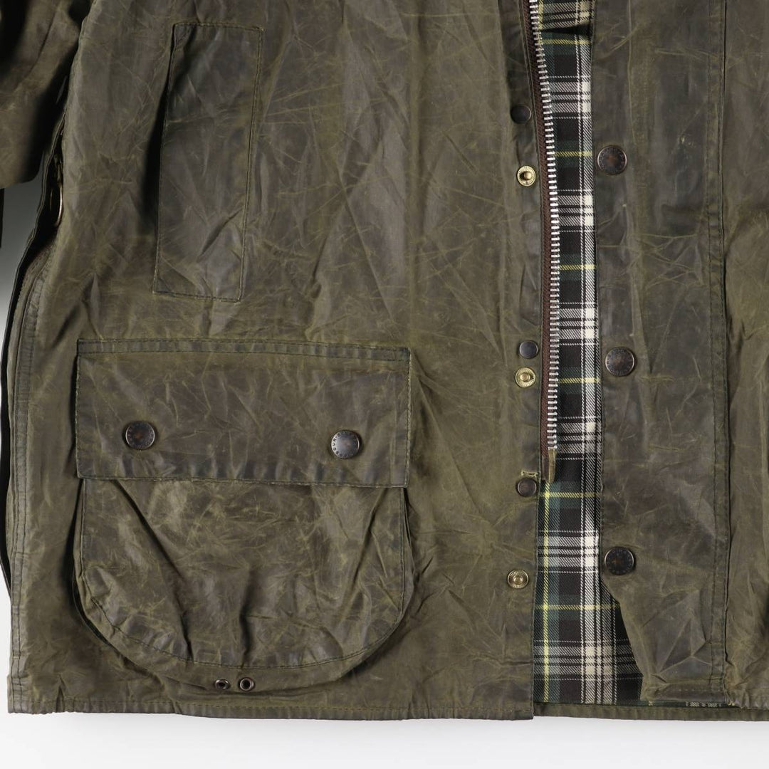 1990'S Barbour Beaufort 3 Warrant Oiled Hunting Jacket, Made in England, C42, Men's Size L cotton Khaki type Vintage Second Hand