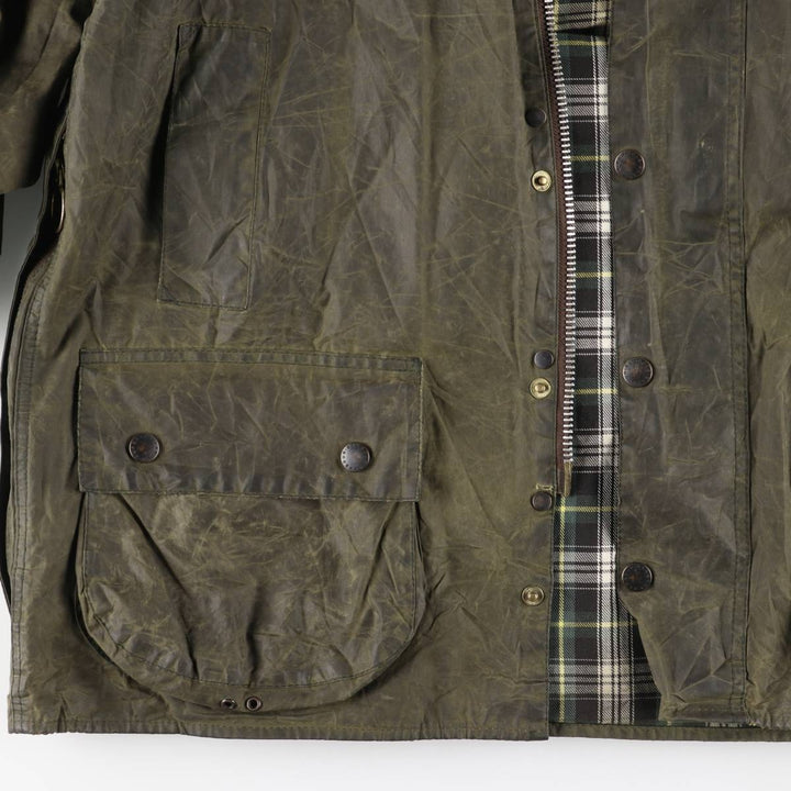 1990'S Barbour Beaufort 3 Warrant Oiled Hunting Jacket, Made in England, C42, Men's Size L cotton Khaki type Vintage Second Hand