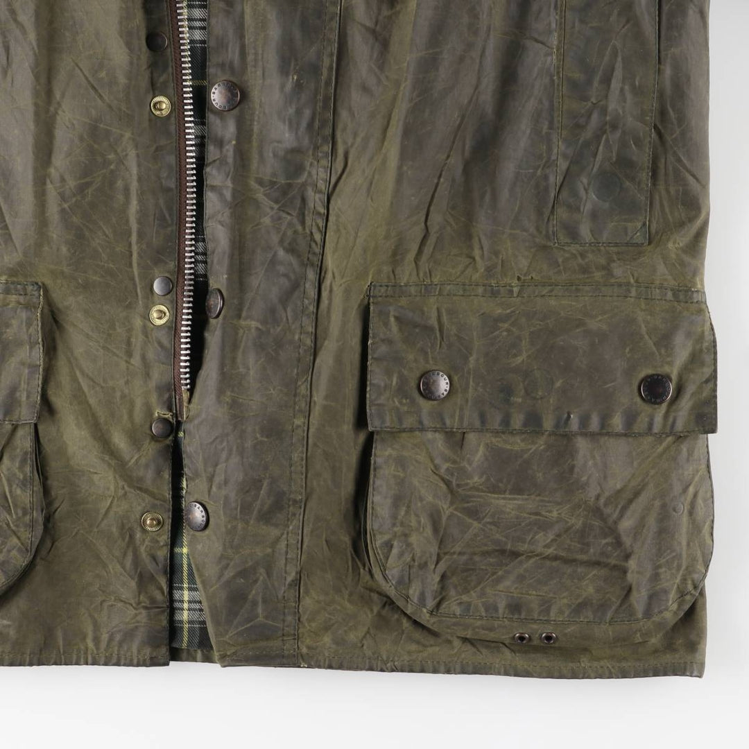 1990'S Barbour Beaufort 3 Warrant Oiled Hunting Jacket, Made in England, C42, Men's Size L cotton Khaki type Vintage Second Hand