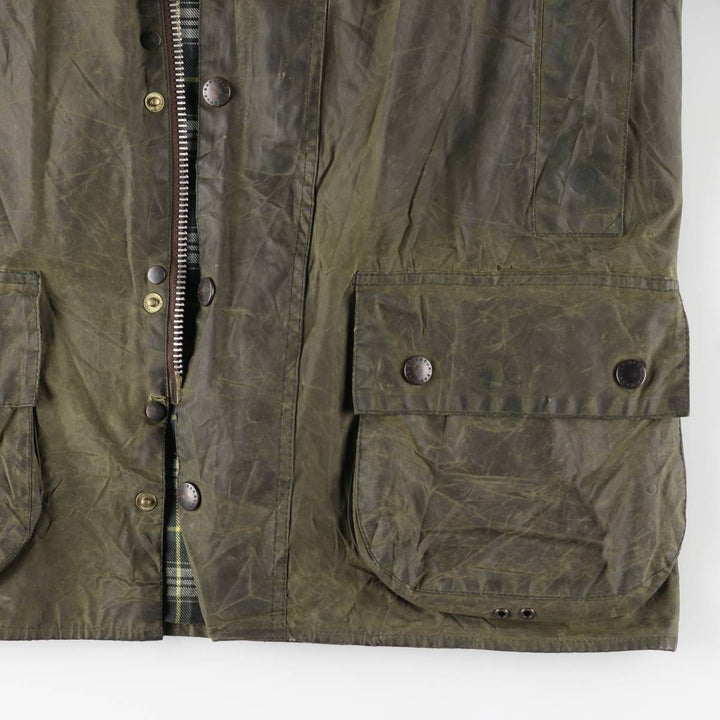 1990'S Barbour Beaufort 3 Warrant Oiled Hunting Jacket, Made in England, C42, Men's Size L cotton Khaki type Vintage Second Hand