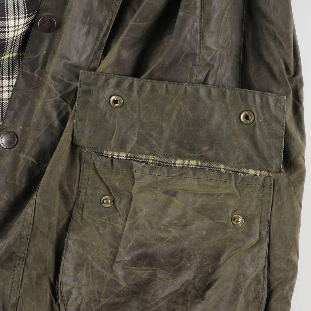 1990'S Barbour Beaufort 3 Warrant Oiled Hunting Jacket, Made in England, C42, Men's Size L cotton Khaki type Vintage Second Hand