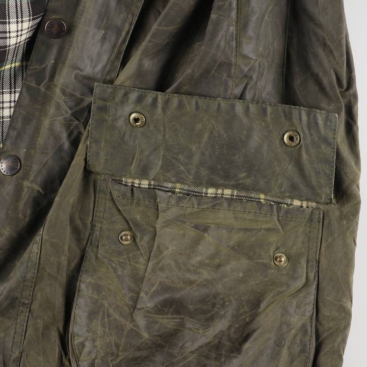 1990'S Barbour Beaufort 3 Warrant Oiled Hunting Jacket, Made in England, C42, Men's Size L cotton Khaki type Vintage Second Hand