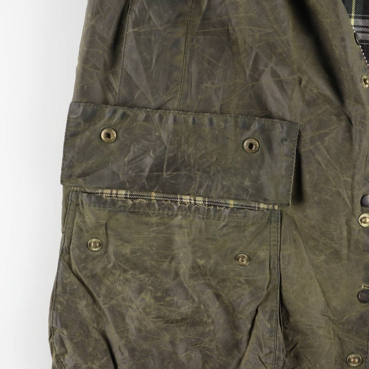 1990'S Barbour Beaufort 3 Warrant Oiled Hunting Jacket, Made in England, C42, Men's Size L cotton Khaki type Vintage Second Hand