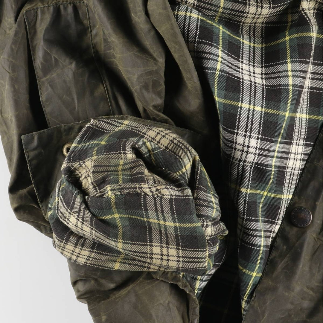 1990'S Barbour Beaufort 3 Warrant Oiled Hunting Jacket, Made in England, C42, Men's Size L cotton Khaki type Vintage Second Hand
