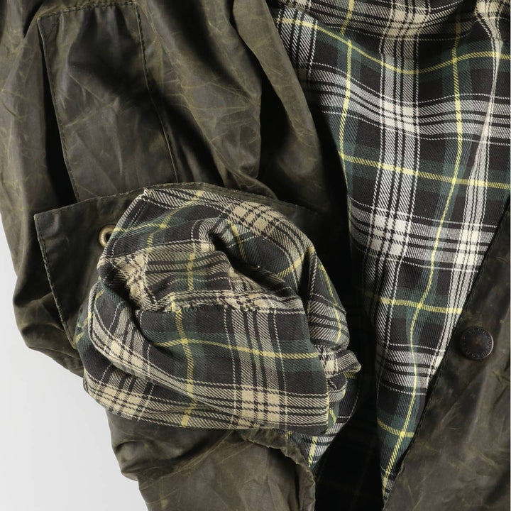 1990'S Barbour Beaufort 3 Warrant Oiled Hunting Jacket, Made in England, C42, Men's Size L cotton Khaki type Vintage Second Hand