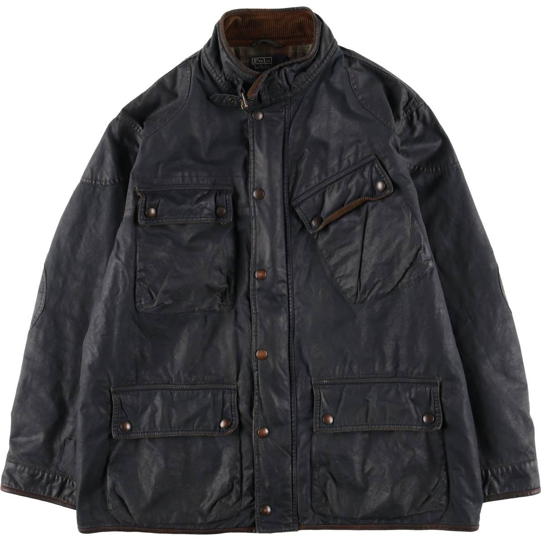 Ralph Lauren POLO by Ralph Lauren padded waxed cotton oiled jacket, men's size XL cotton navy blue type Vintage Second Hand