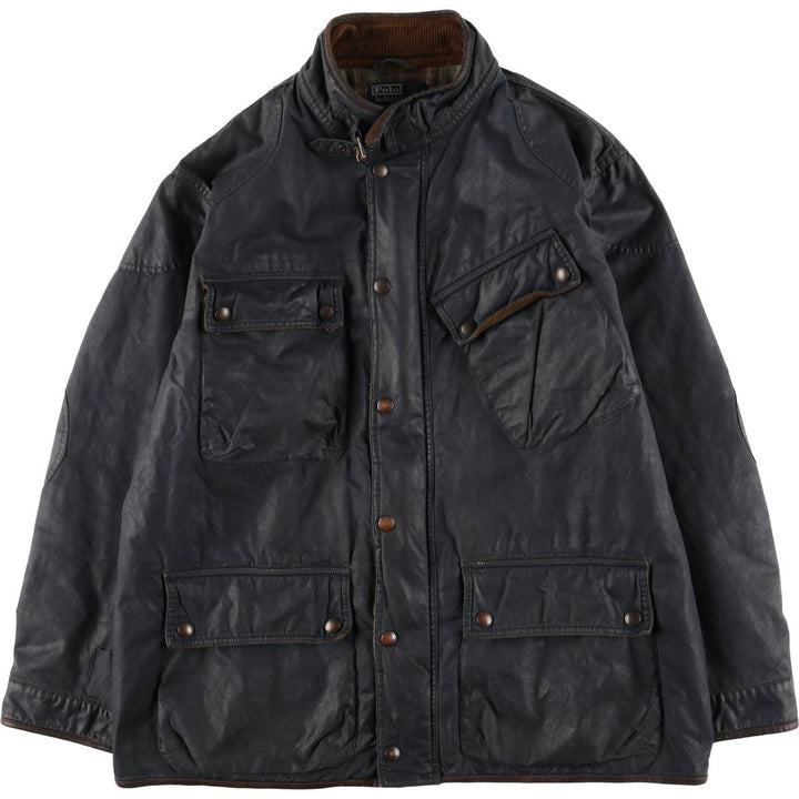 Ralph Lauren POLO by Ralph Lauren padded waxed cotton oiled jacket, men's size XL cotton navy blue type Vintage Second Hand