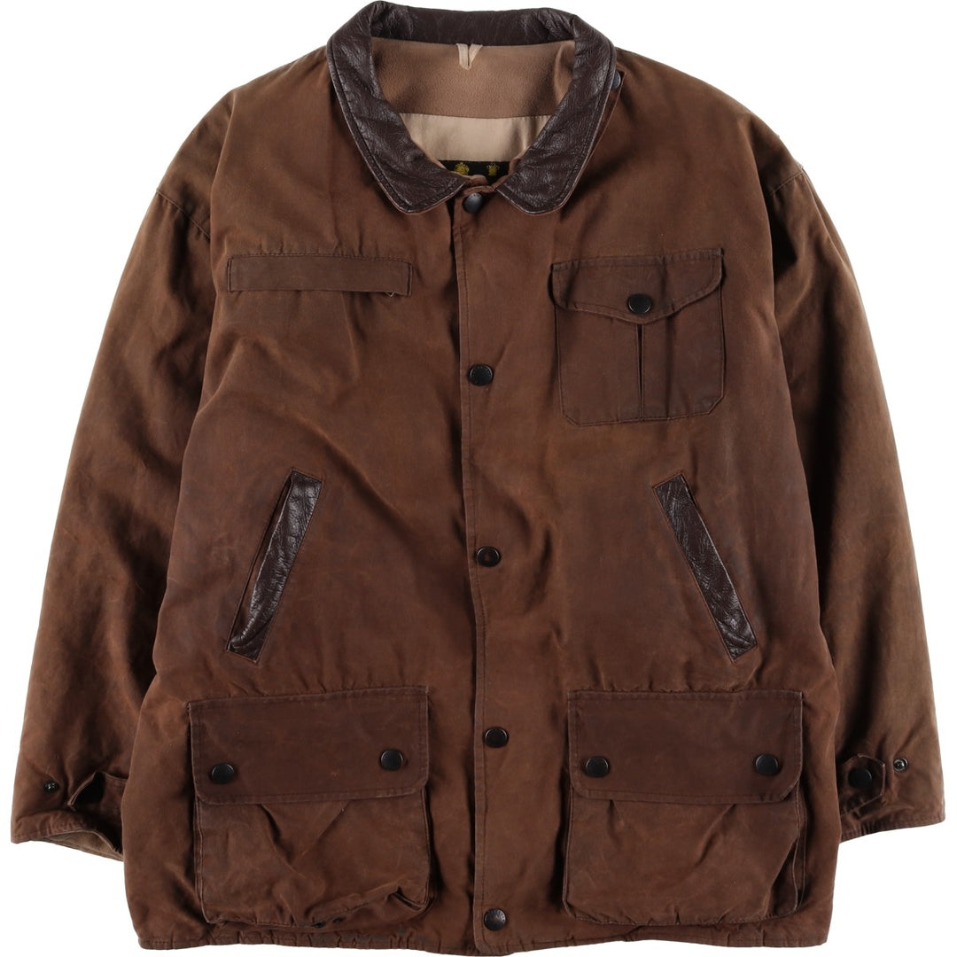 2000'S Barbour BUSHMAN Old 3 Warrant Waxed Cotton Oiled Jacket, Made in England, Men's XL cotton brown type Vintage Second Hand