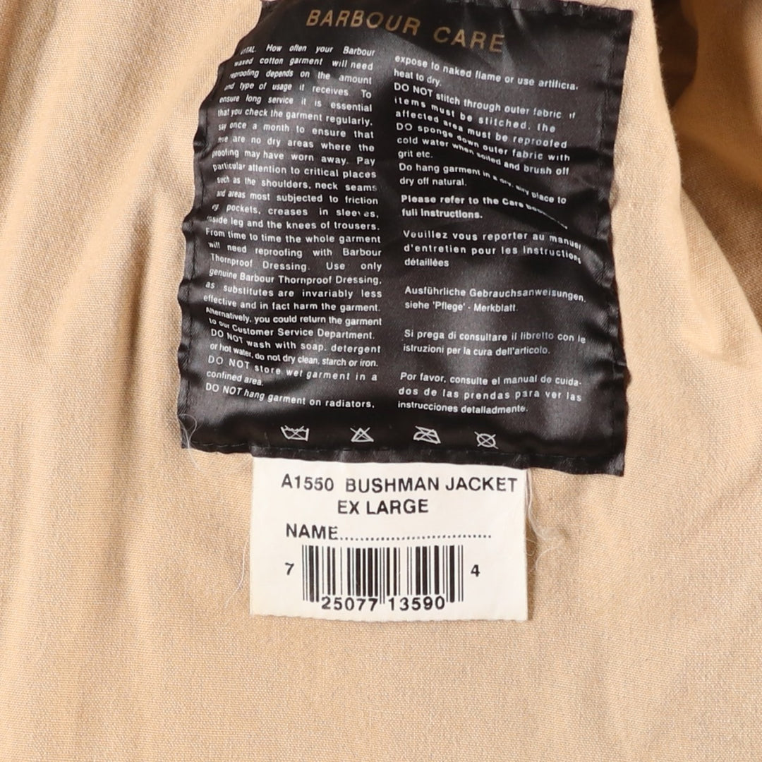 2000'S Barbour BUSHMAN Old 3 Warrant Waxed Cotton Oiled Jacket, Made in England, Men's XL cotton brown type Vintage Second Hand