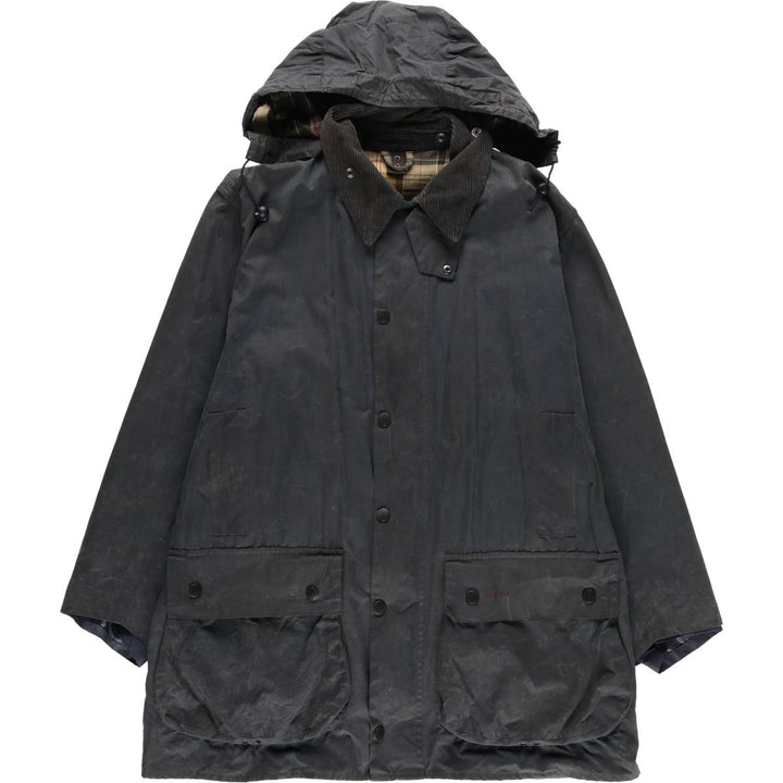 2000'S Barbour BORDER Hooded Waxed Cotton Oiled Jacket, Made in England, C46, Men's XL cotton navy blue type Vintage Second Hand